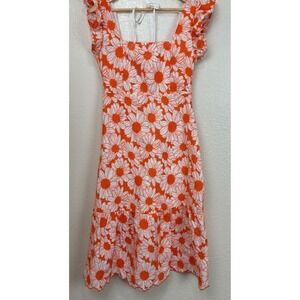 Aveloria Dress Orange Flower Dress Lined Midi Zipper Cottage Core Country Core M